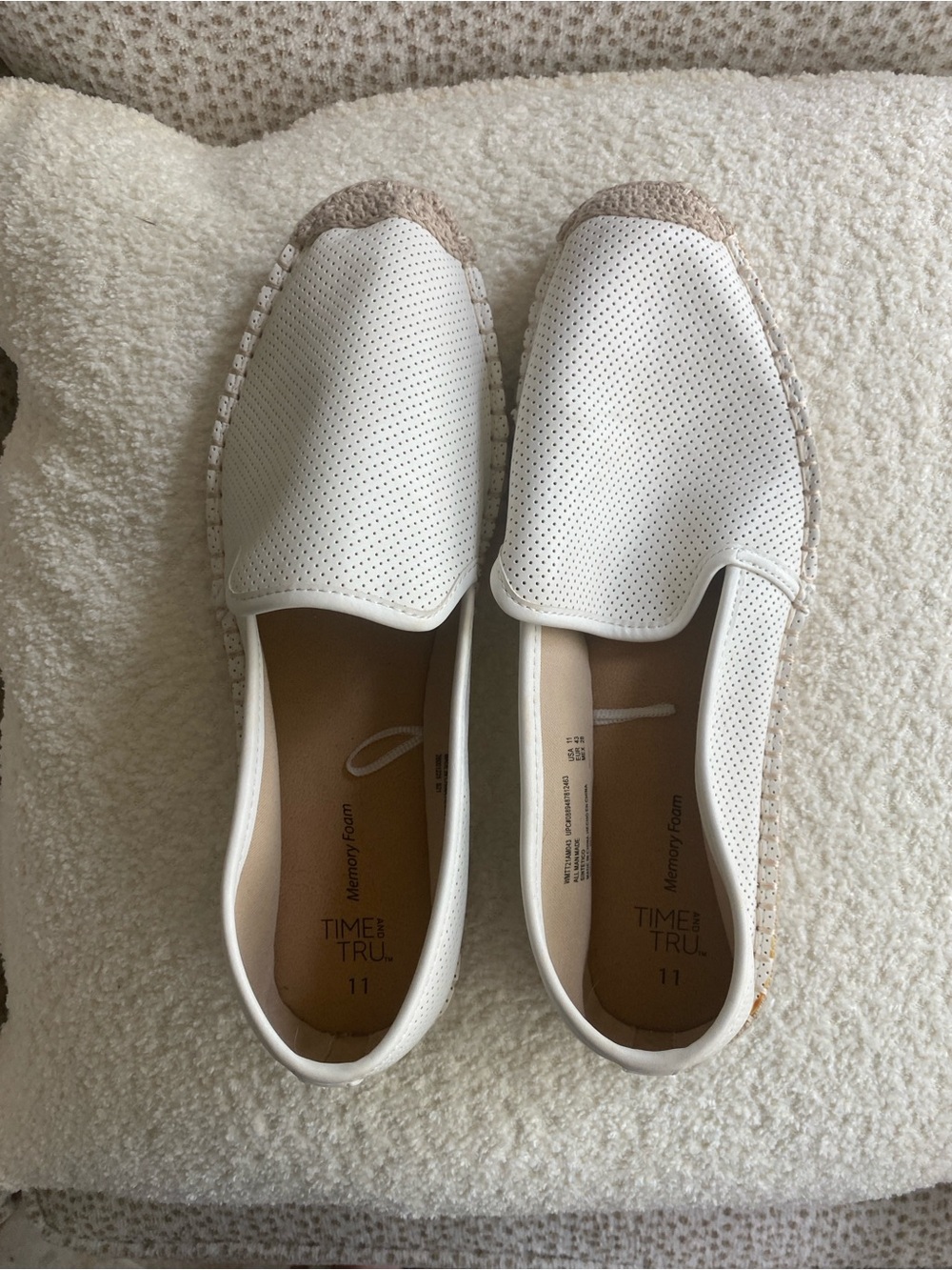 Time and Tru White Perforated Slip-On Espadrilles